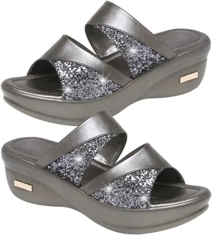 1 Pair Fish Mouth Sandals Single Band Slide Wedge Sexy Sequins Wedges Summer Backless Platform