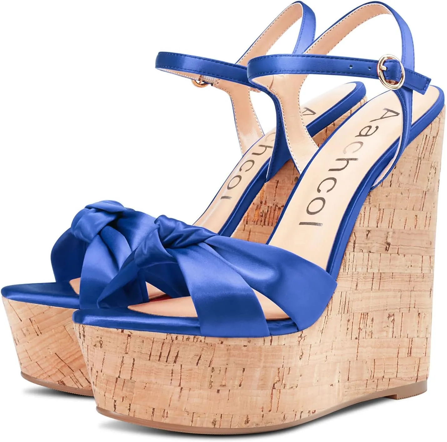 Aachcol Women Cork Wedge Sandals Platform High Heel Peep Open Toe Ankle Strap Slingback Clear Dress Shoes Classic Cute