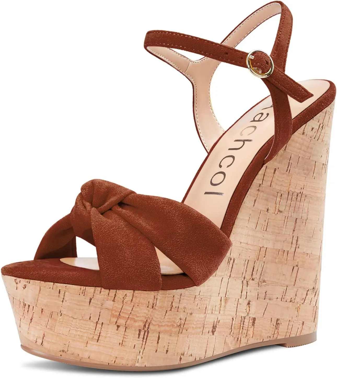 Aachcol Women Cork Wedge Sandals Platform High Heel Peep Open Toe Ankle Strap Slingback Clear Dress Shoes Classic Cute