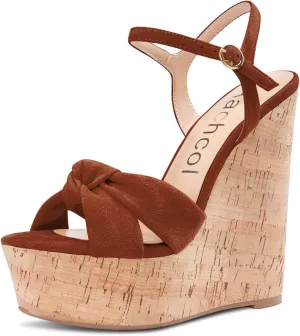 Aachcol Women Cork Wedge Sandals Platform High Heel Peep Open Toe Ankle Strap Slingback Clear Dress Shoes Classic Cute
