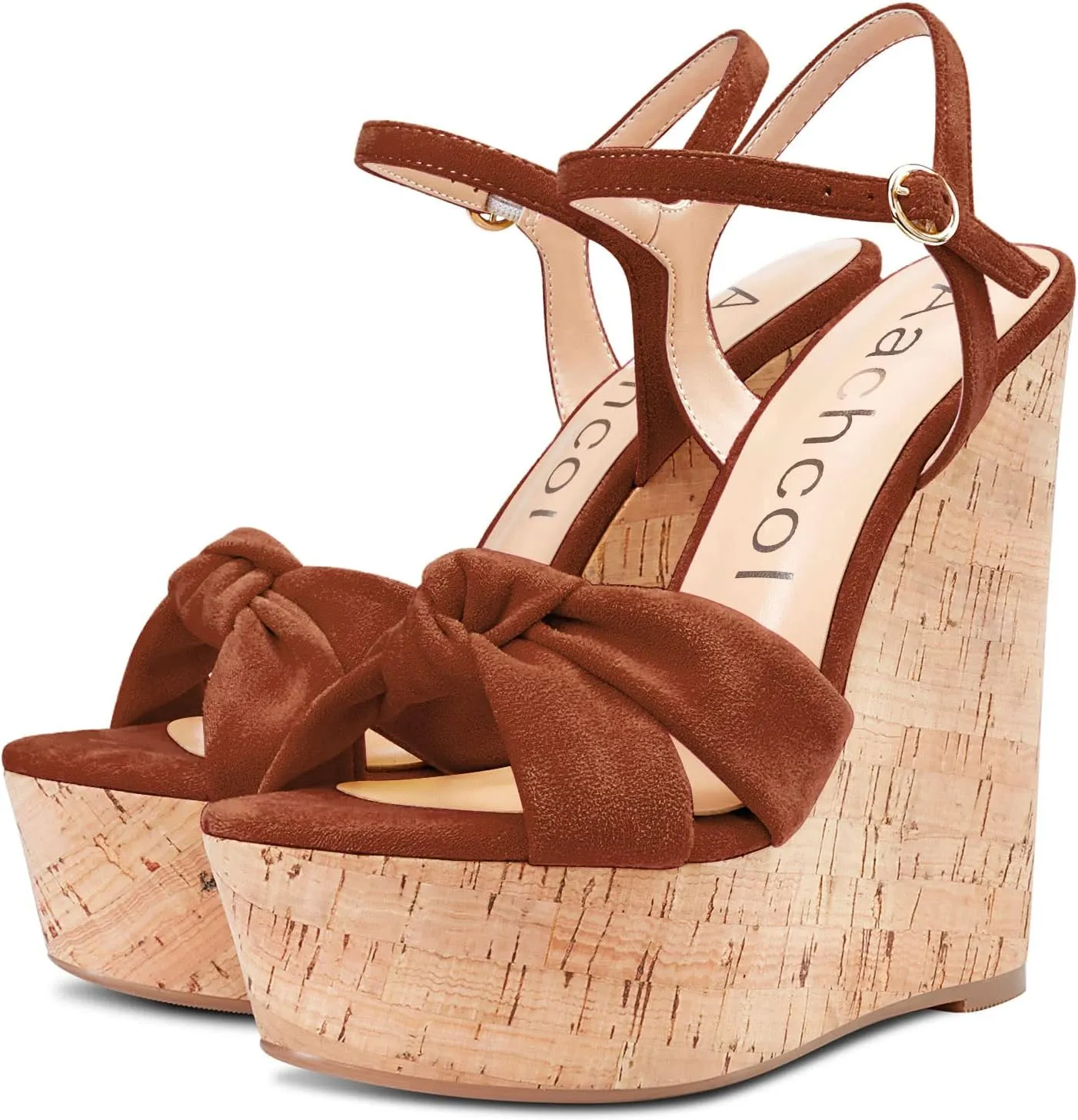 Aachcol Women Cork Wedge Sandals Platform High Heel Peep Open Toe Ankle Strap Slingback Clear Dress Shoes Classic Cute
