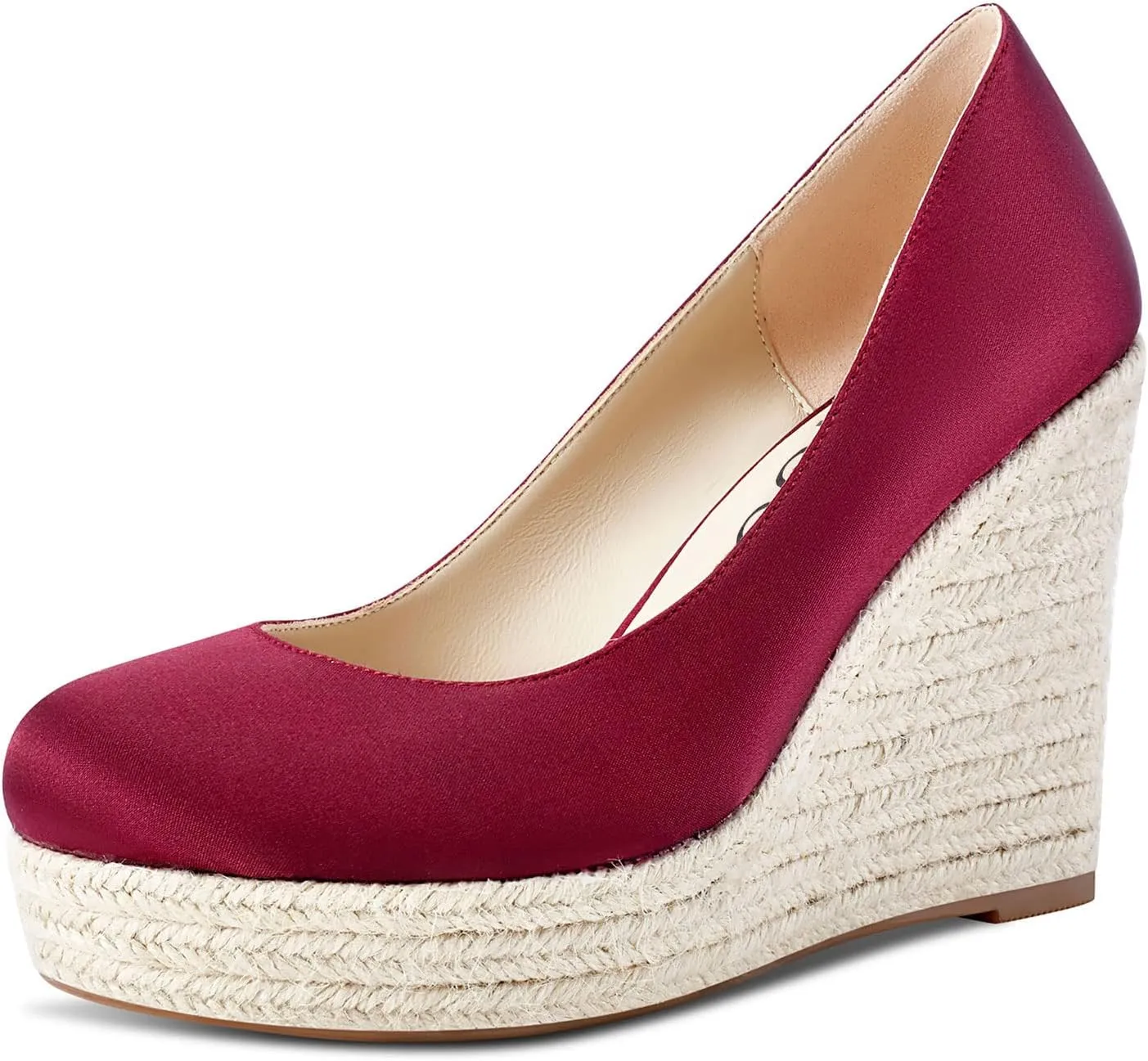 Aachcol Women Platform Wedge Pumps High Heel Close Round Toe Slip-on Dress Shoes Wedding Party 4 Inch