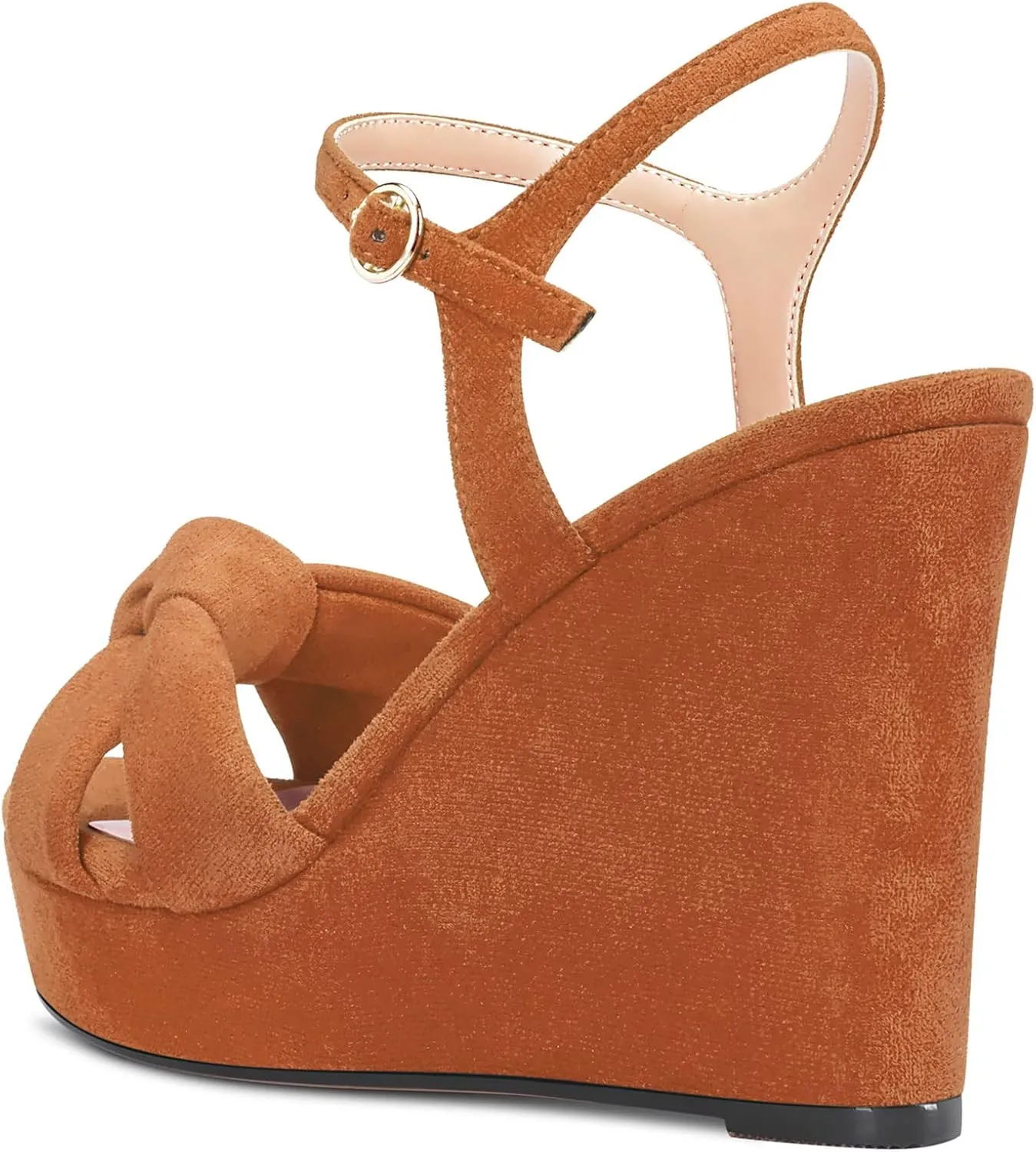 Aachcol Women Platform Wedge Sandals Peep Open Toe Slingback Ankle Strap High Heel Dress Shoes Suede Wedding Shopping 4 Inch