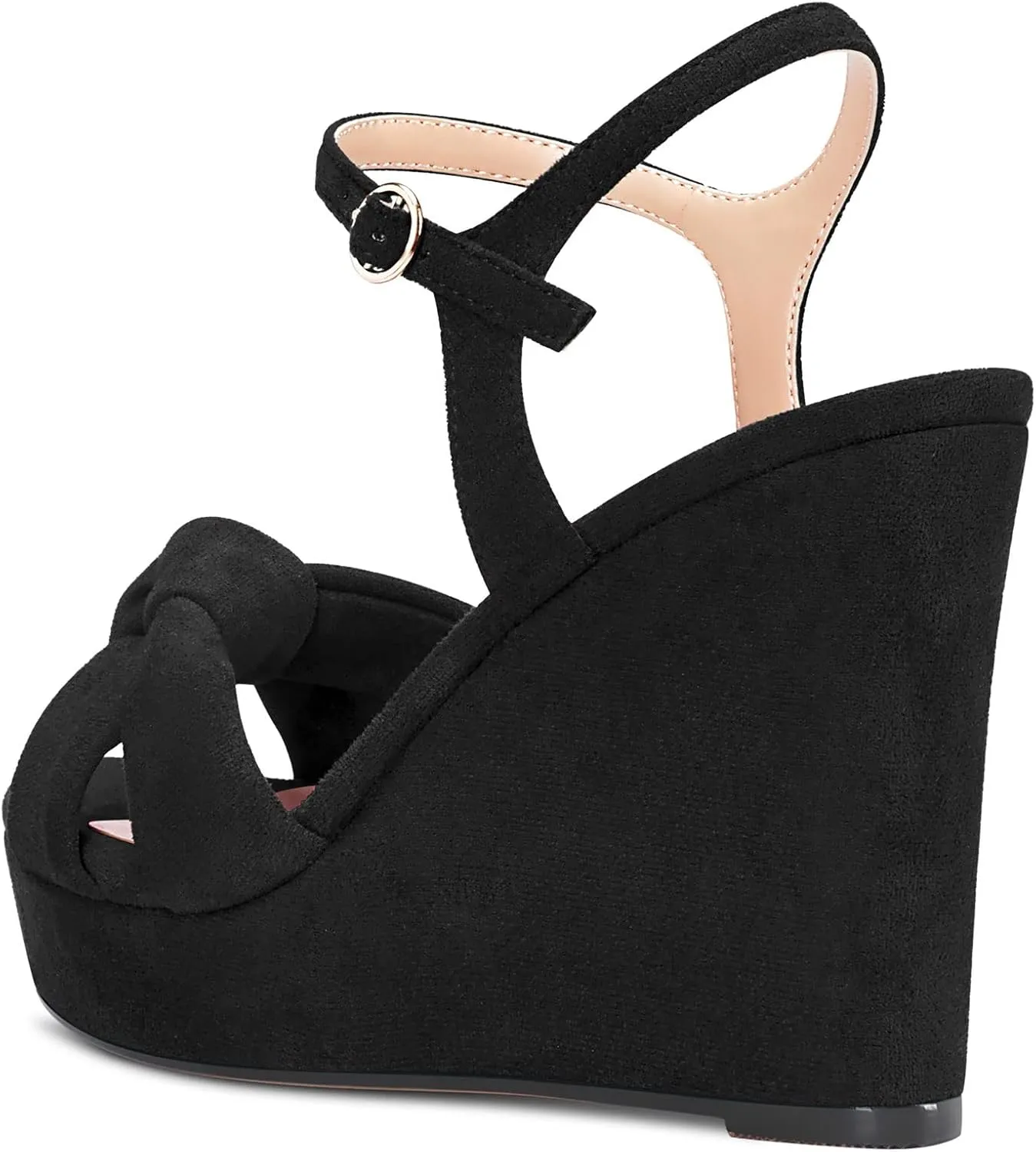 Aachcol Women Platform Wedge Sandals Peep Open Toe Slingback Ankle Strap High Heel Dress Shoes Suede Wedding Shopping 4 Inch