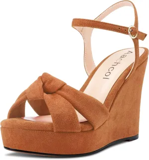 Aachcol Women Platform Wedge Sandals Peep Open Toe Slingback Ankle Strap High Heel Dress Shoes Suede Wedding Shopping 4 Inch