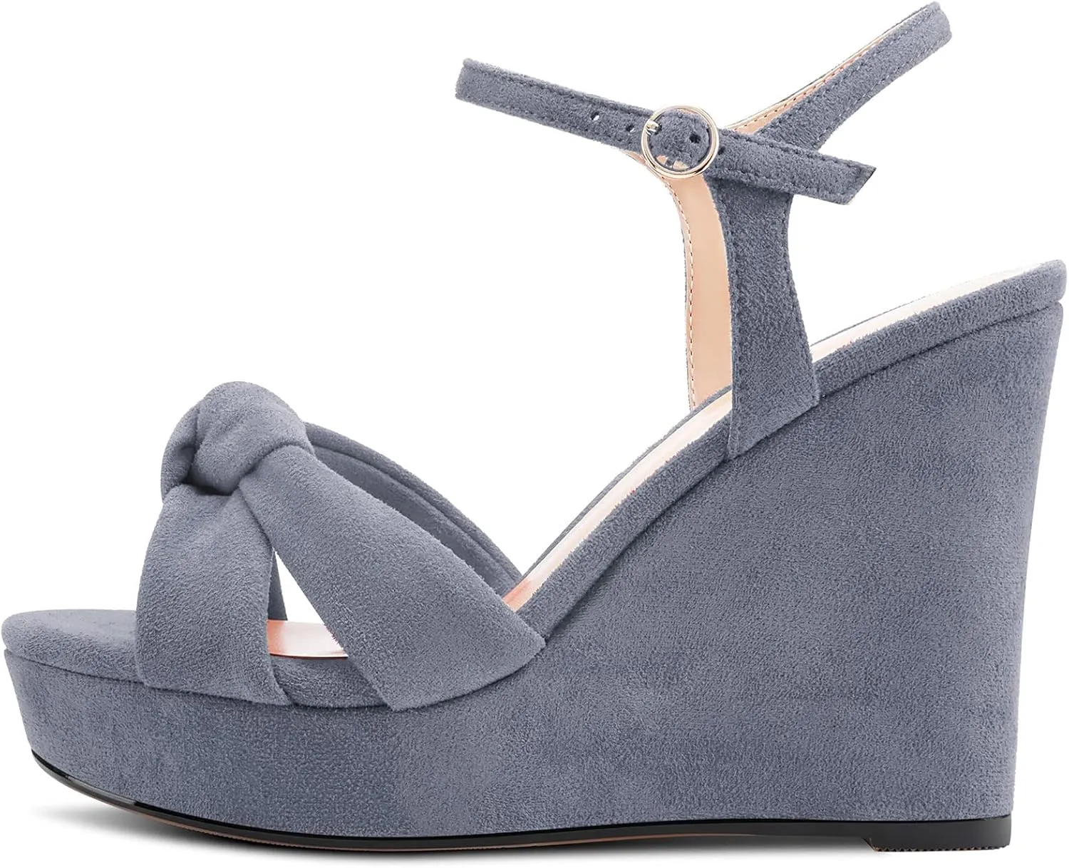 Aachcol Women Platform Wedge Sandals Peep Open Toe Slingback Ankle Strap High Heel Dress Shoes Suede Wedding Shopping 4 Inch