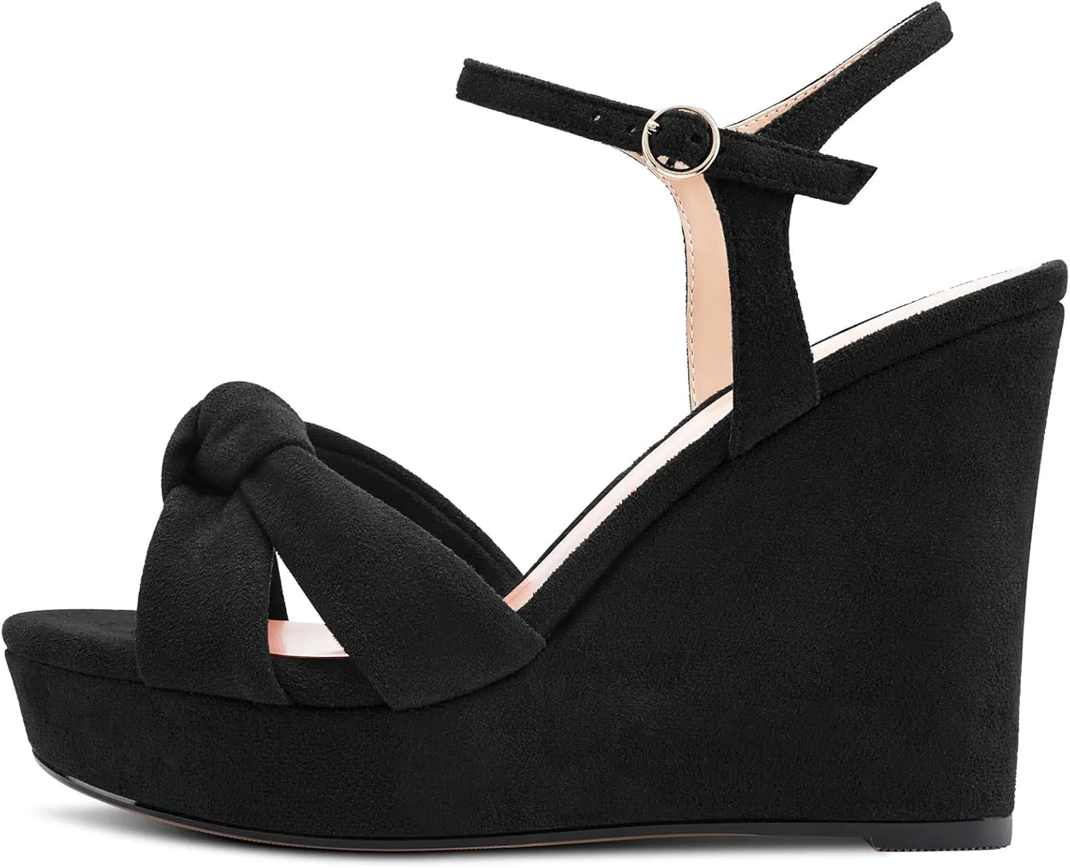 Aachcol Women Platform Wedge Sandals Peep Open Toe Slingback Ankle Strap High Heel Dress Shoes Suede Wedding Shopping 4 Inch