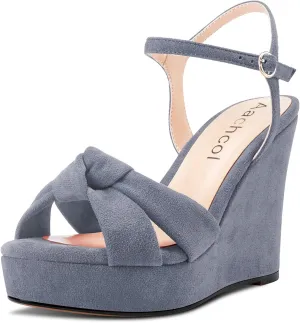 Aachcol Women Platform Wedge Sandals Peep Open Toe Slingback Ankle Strap High Heel Dress Shoes Suede Wedding Shopping 4 Inch