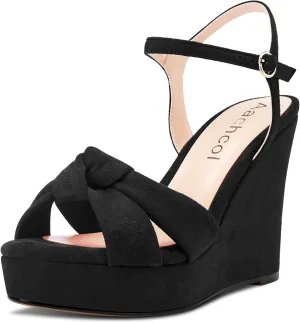 Aachcol Women Platform Wedge Sandals Peep Open Toe Slingback Ankle Strap High Heel Dress Shoes Suede Wedding Shopping 4 Inch