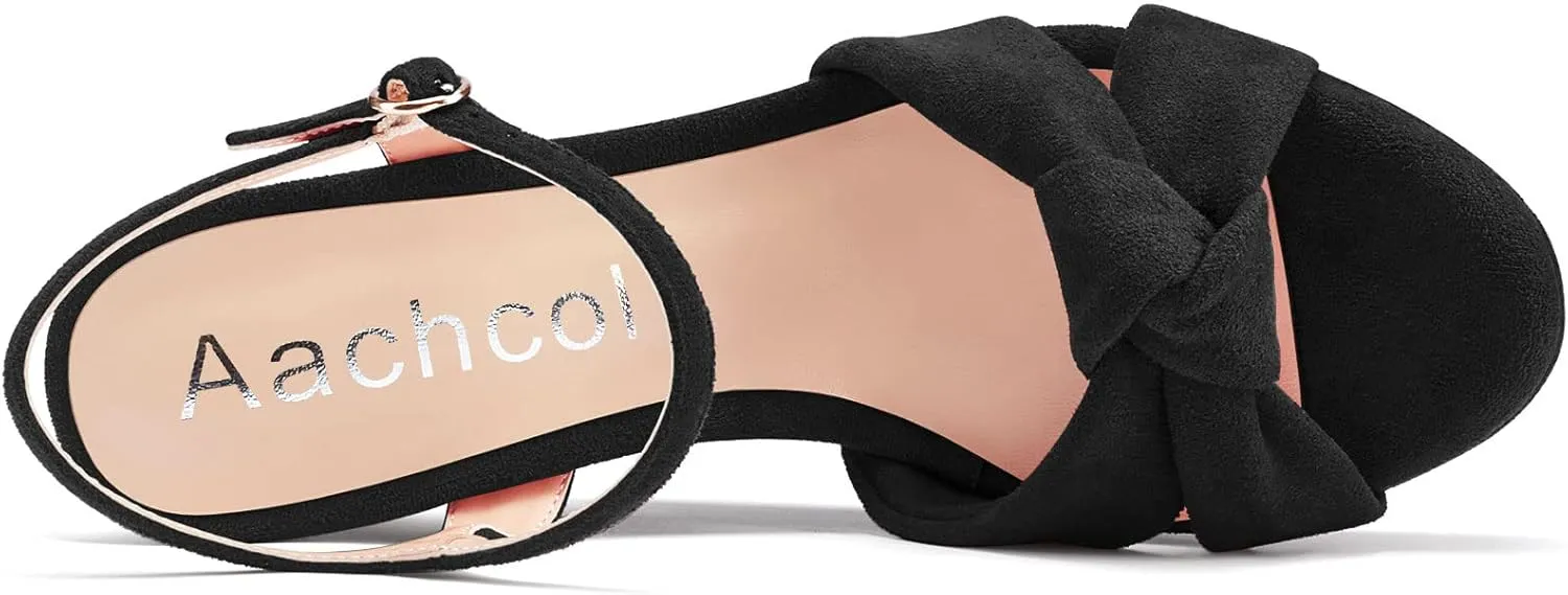Aachcol Women Platform Wedge Sandals Peep Open Toe Slingback Ankle Strap High Heel Dress Shoes Suede Wedding Shopping 4 Inch