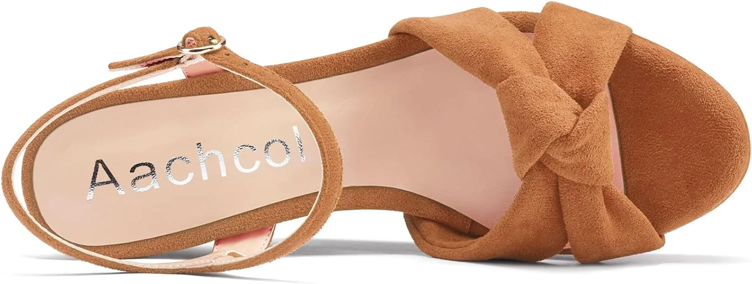 Aachcol Women Platform Wedge Sandals Peep Open Toe Slingback Ankle Strap High Heel Dress Shoes Suede Wedding Shopping 4 Inch