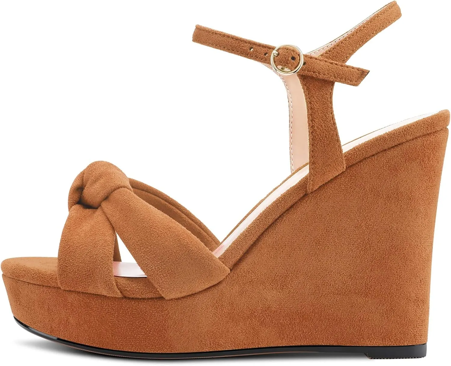 Aachcol Women Platform Wedge Sandals Peep Open Toe Slingback Ankle Strap High Heel Dress Shoes Suede Wedding Shopping 4 Inch