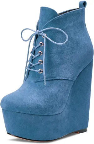 Aachcol Women Wedge Ankle Boots Close Round Toe Platform Chunky Block Heel Cute Classic 6 Inch