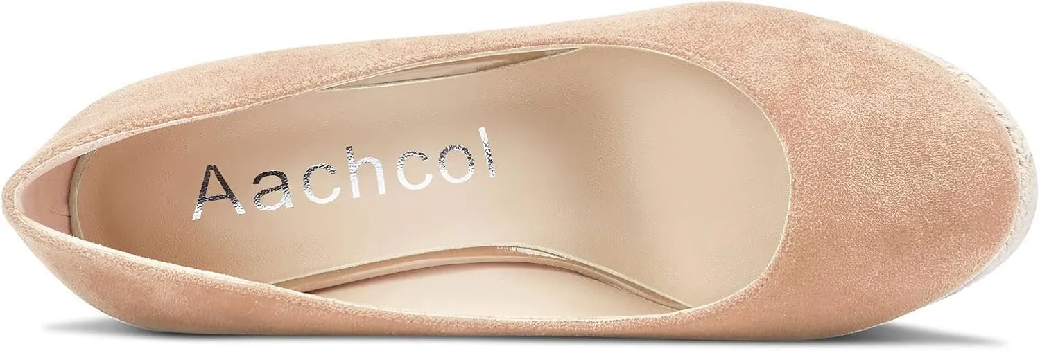 Aachcol Women Wedge Pumps Braid Platform High Heel Close Round Toe Sandals Slip-on Dress Shoes Classic Wedding Party 4 Inche