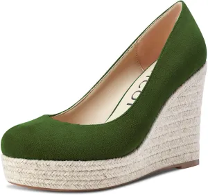 Aachcol Women Wedge Pumps Braid Platform High Heel Close Round Toe Sandals Slip-on Dress Shoes Classic Wedding Party 4 Inche