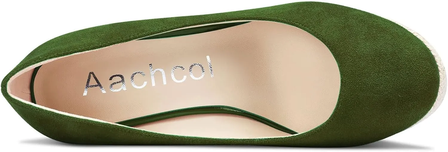Aachcol Women Wedge Pumps Braid Platform High Heel Close Round Toe Sandals Slip-on Dress Shoes Classic Wedding Party 4 Inche