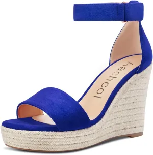 Aachcol Women Wedge Sandals Ankle Strap Platform Open Toe High Heel Classic Cute Dress Shoes 4 Inch