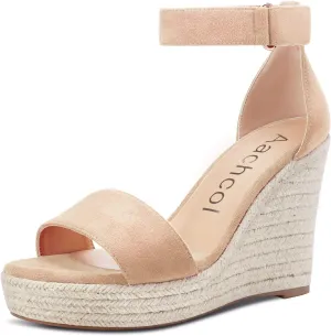Aachcol Women Wedge Sandals Ankle Strap Platform Open Toe High Heel Classic Cute Dress Shoes 4 Inch