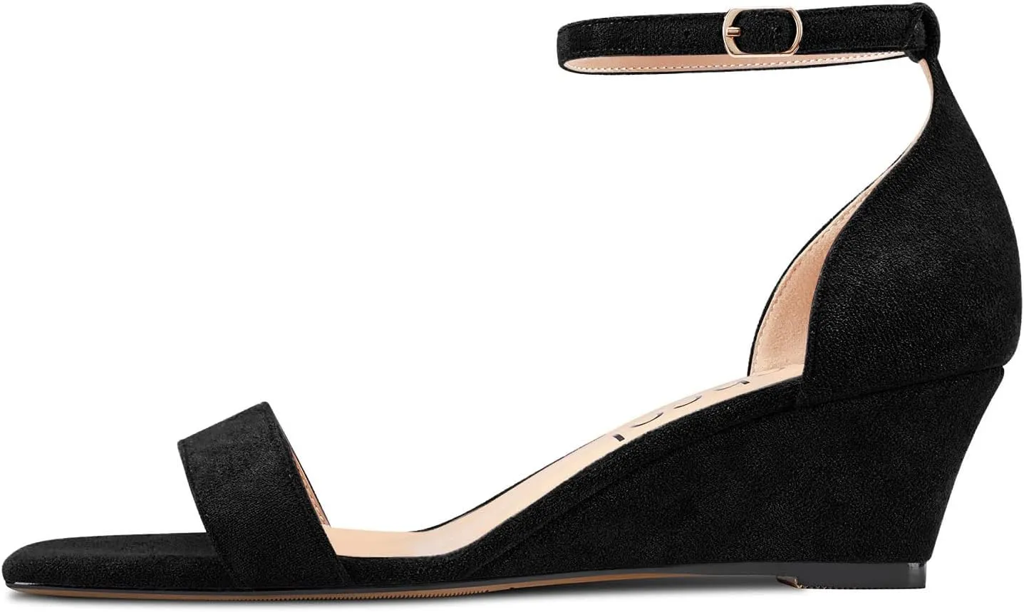 Aachcol Women Wedge Sandals Square Open Toe Mid Low Heel Ankle Strap Dress Shoes 2 Inch