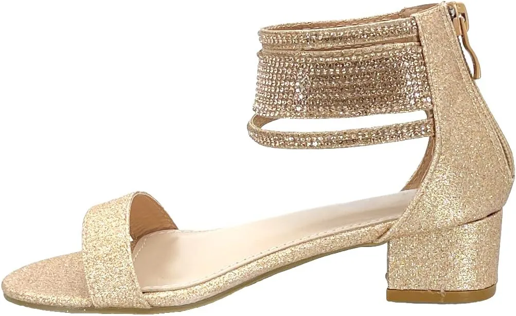 ABSOLEX Girl's Fashion Open Toe Ankle Strap Dressy/Party Low Chunky Block Heel Sandal