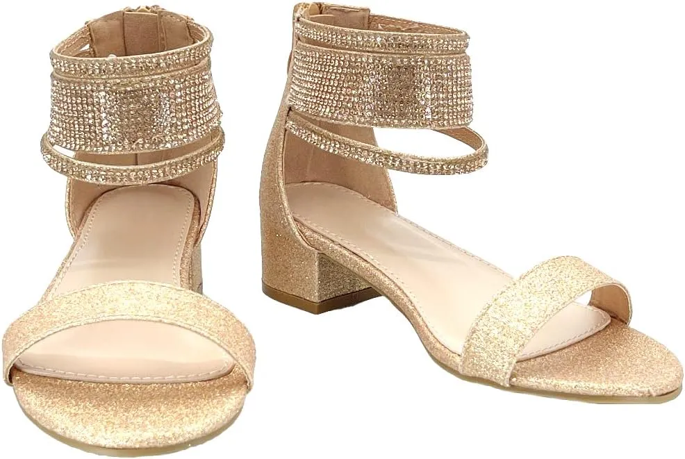 ABSOLEX Girl's Fashion Open Toe Ankle Strap Dressy/Party Low Chunky Block Heel Sandal
