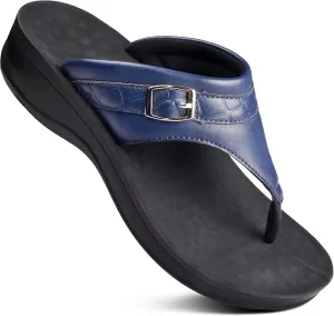 AEROTHOTIC Comfortable Orthopedic Arch Support Flip Flops and Sandals for Women (Mirage Blue, Size 5)