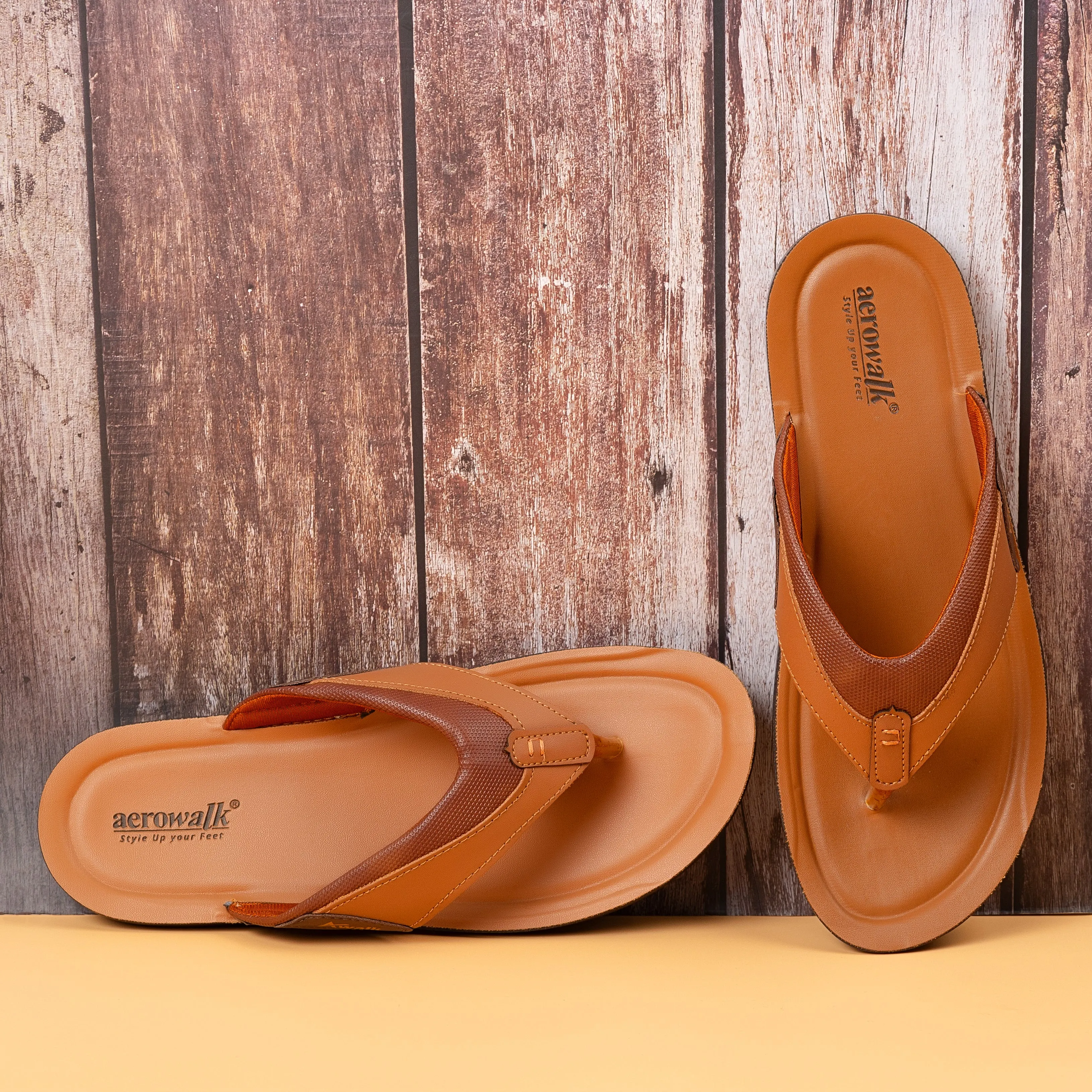 Aerowalk Men Tan Thong Style Sandal with Textured & Colorblocked Upper (NVN9_TAN)