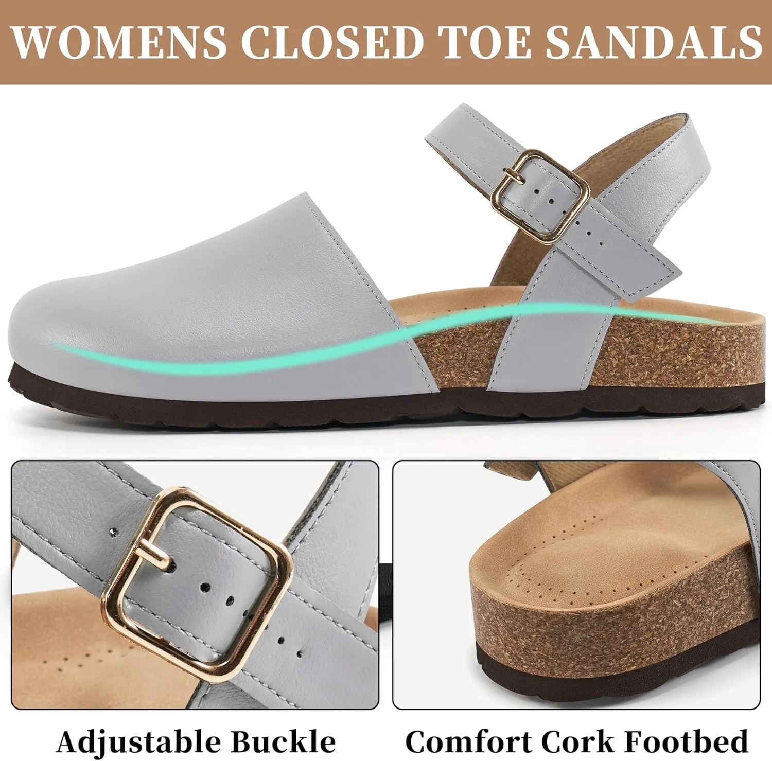 Alicegana Closed Toe Sandals for Women – Arch Support Dressy Flat Sandals Comfortable Summer Shoes 2025