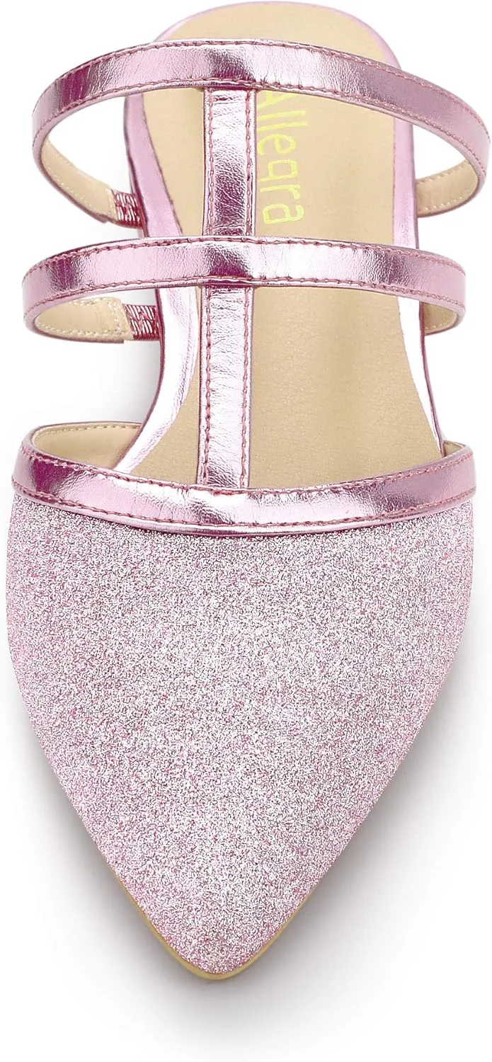 Allegra K Women's Glitter Pointed Toe Flat Mules