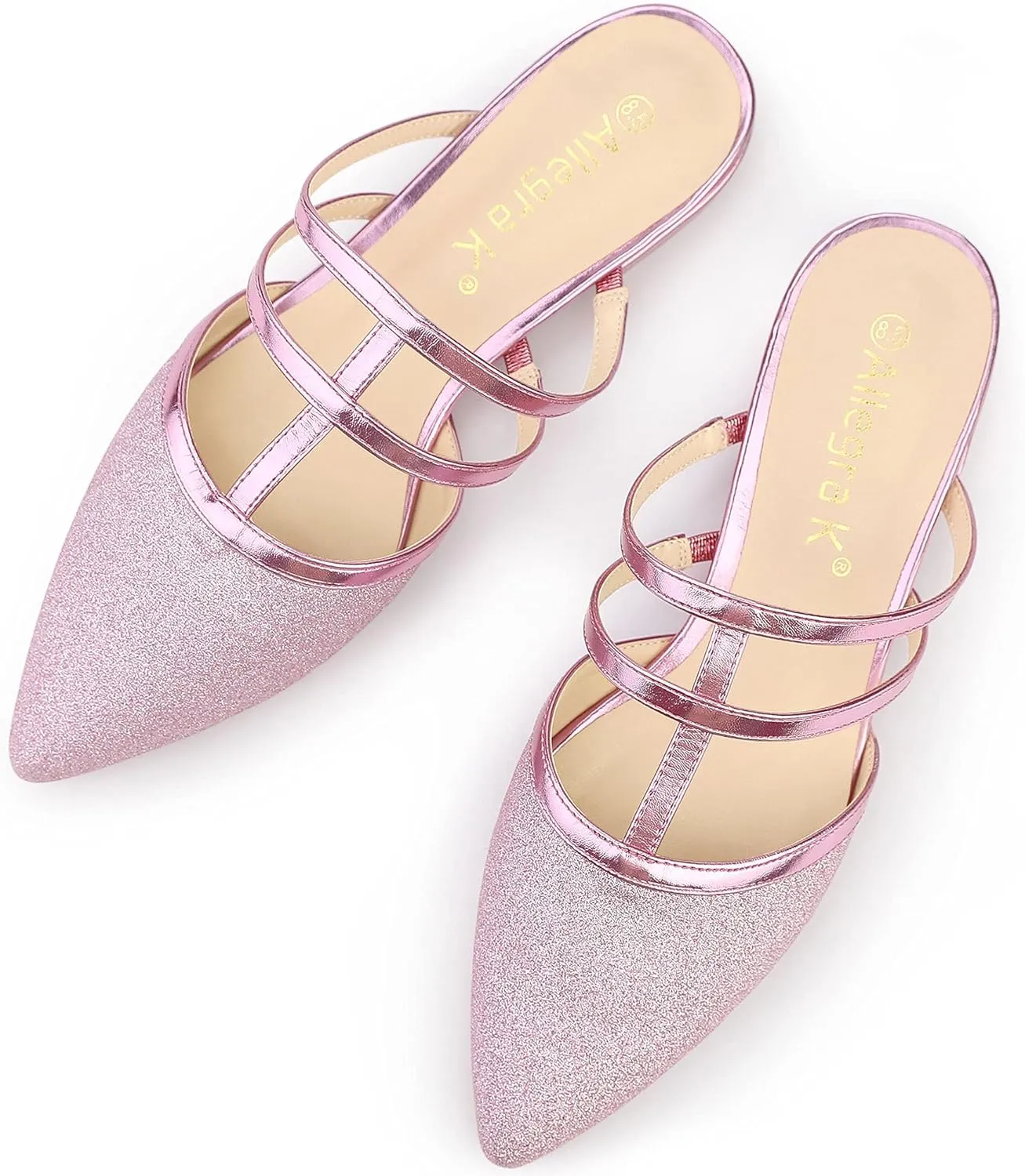 Allegra K Women's Glitter Pointed Toe Flat Mules