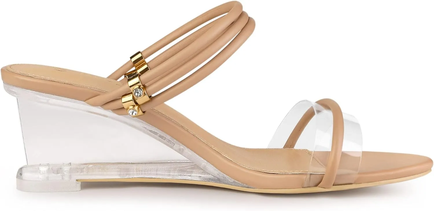 Allegra K Women's Low Wedges Clear Heel Sandals