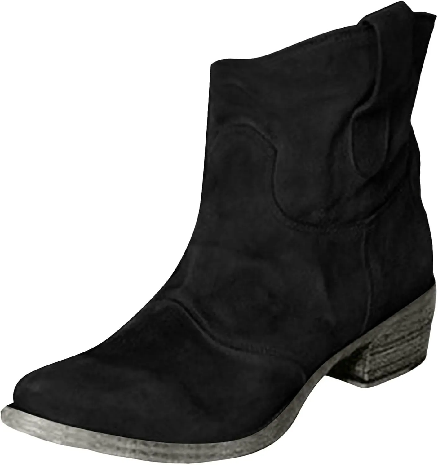 AMDBEL Boots for Women Ankle Booties, Women's Ankle Boots Chunky Low Heel Suede Mid Calf Zipper Cowboy Boots Winter Booties