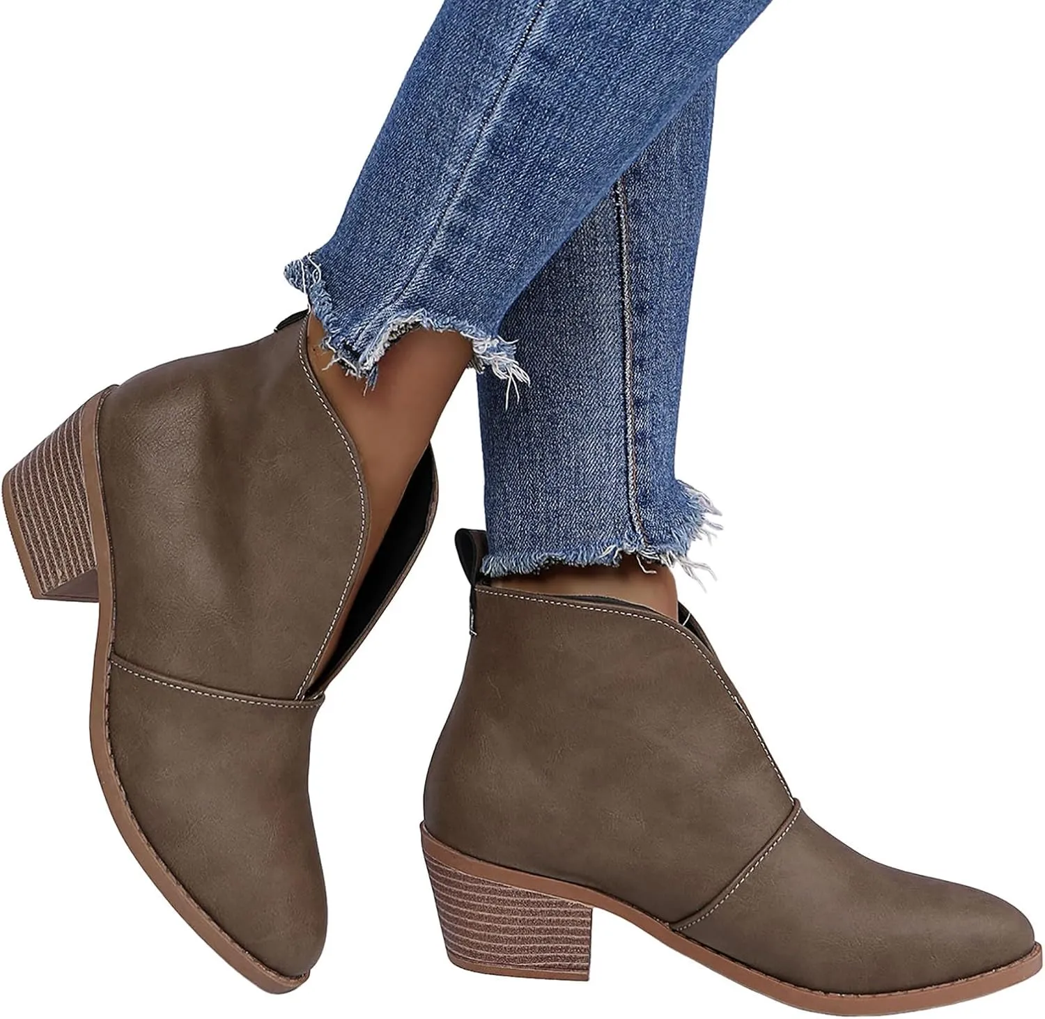 AMDBEL Fall Boots for Women 2024, Women's Ankle Boots Casual V Cut Slip On Chunky Heel Short Fall Winter Bootie Shoes
