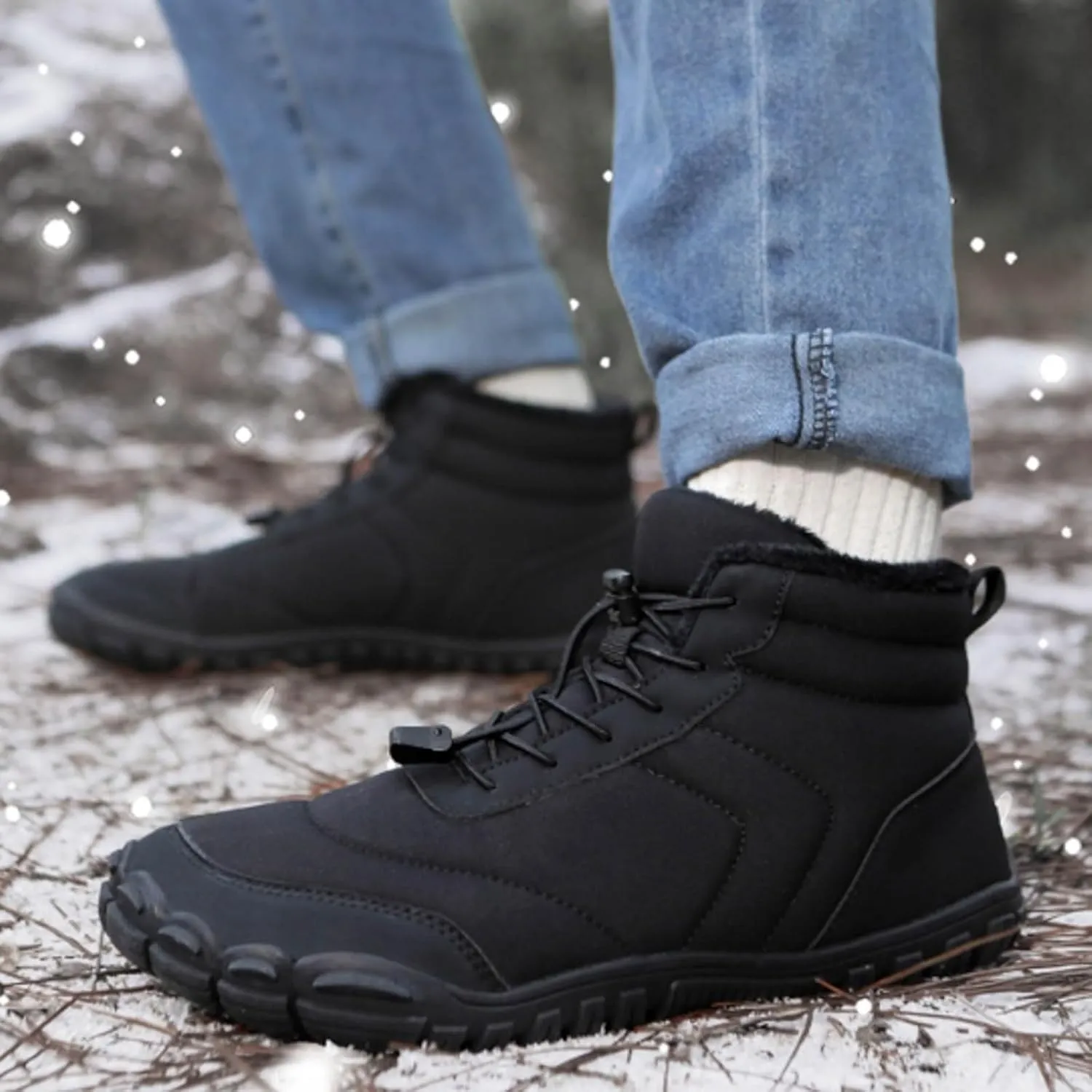 AMDBEL SWinter Barefoot Shoes Women Men, Hiking Footwear Barefoot Snow Boots, Warm Non-Slip Waterproof Barefoot Shoes