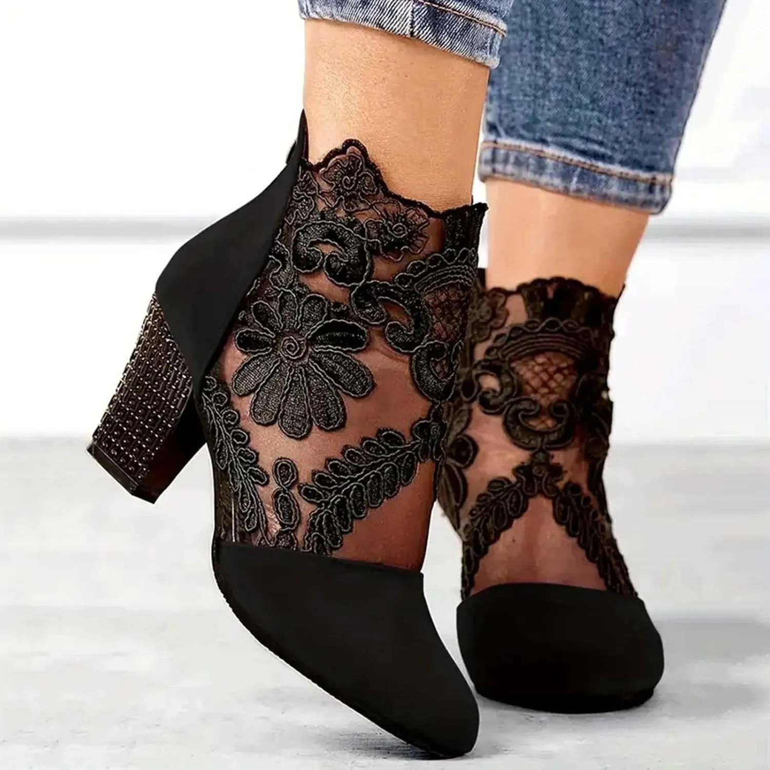 AMDBEL Winter Boots for Women 2024 Ankle Booties Sexy Chunky Heel Short Boots Fashion Boots Pointd Toe Fall Winter Shoes