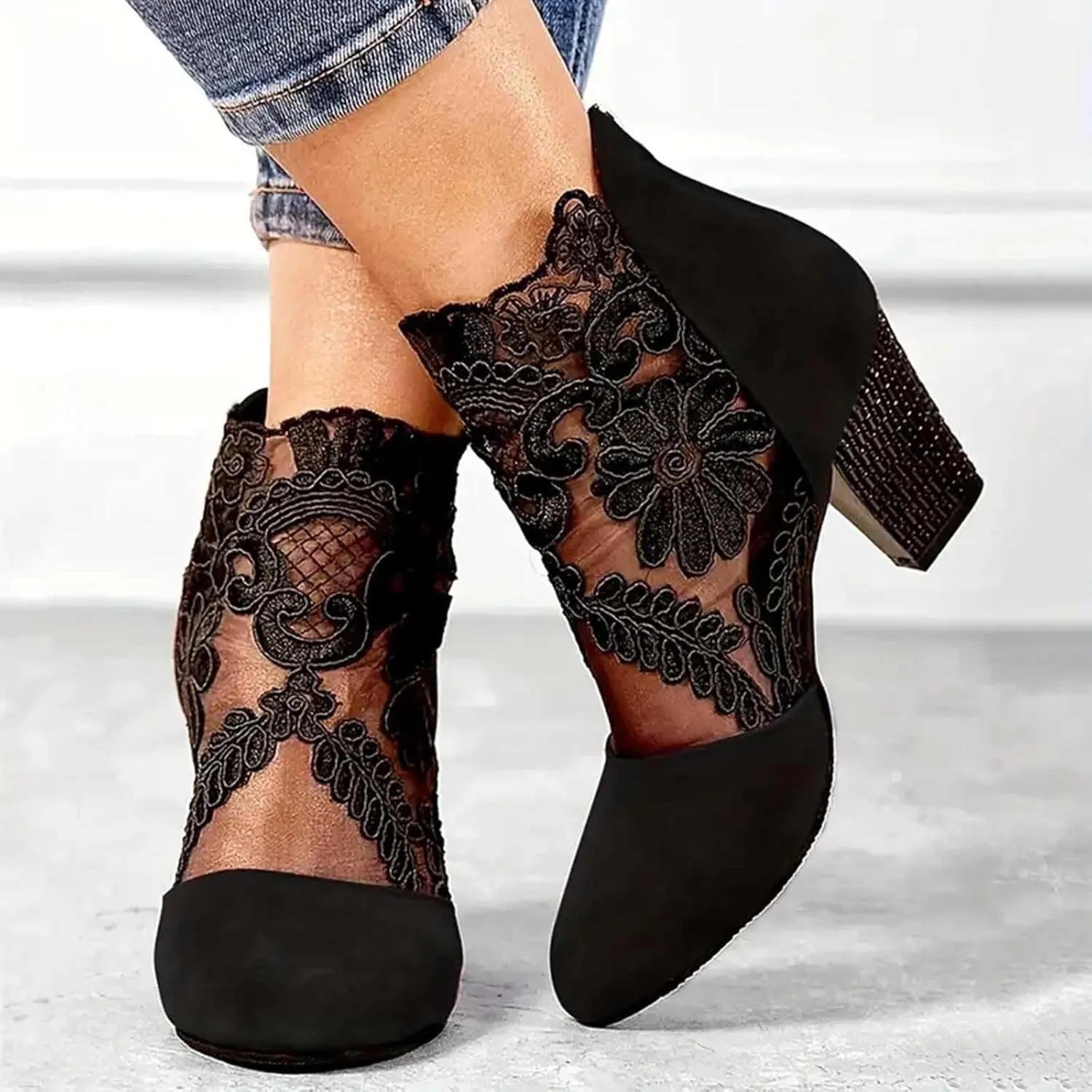 AMDBEL Winter Boots for Women 2024 Ankle Booties Sexy Chunky Heel Short Boots Fashion Boots Pointd Toe Fall Winter Shoes