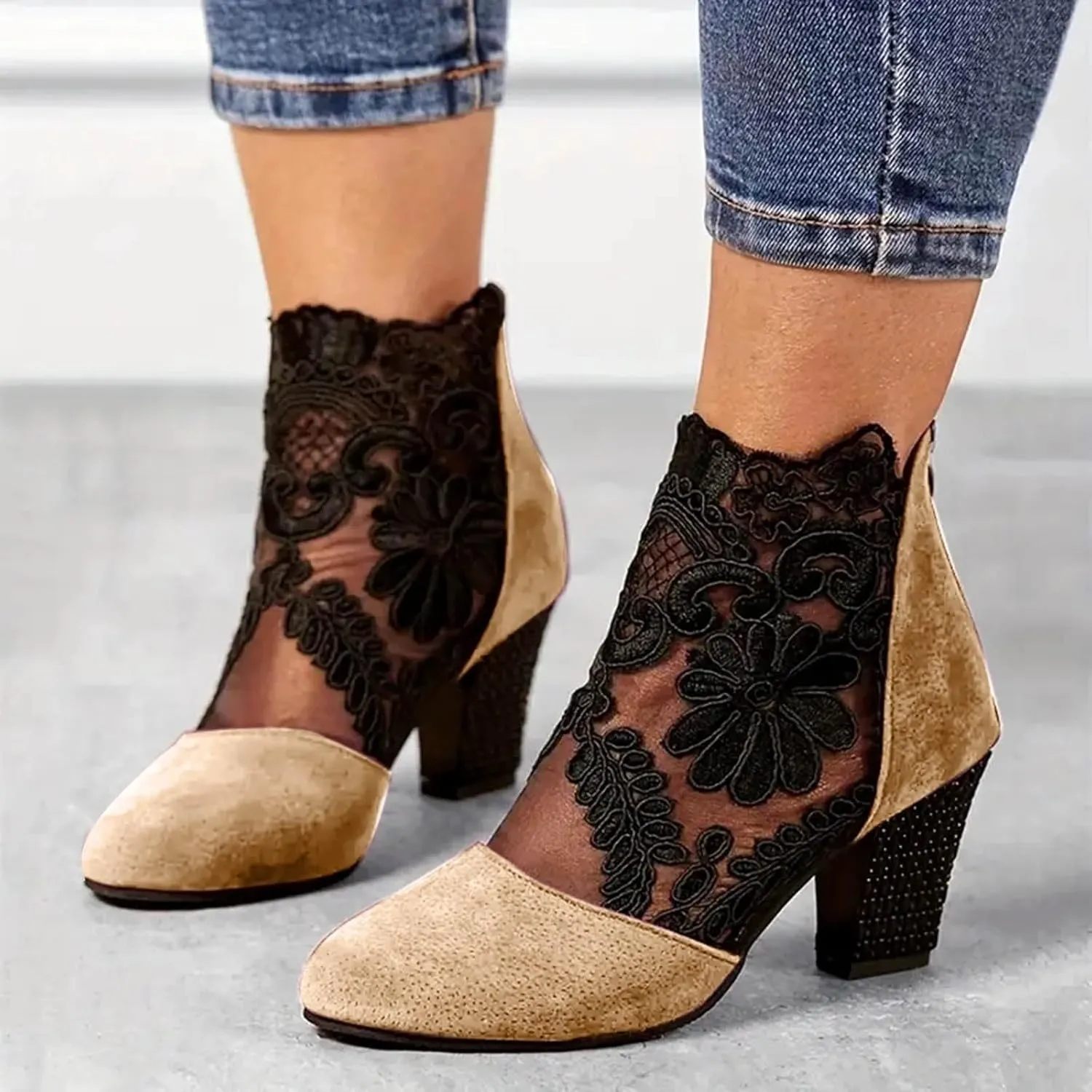 AMDBEL Winter Boots for Women 2024 Ankle Booties Sexy Chunky Heel Short Boots Fashion Boots Pointd Toe Fall Winter Shoes