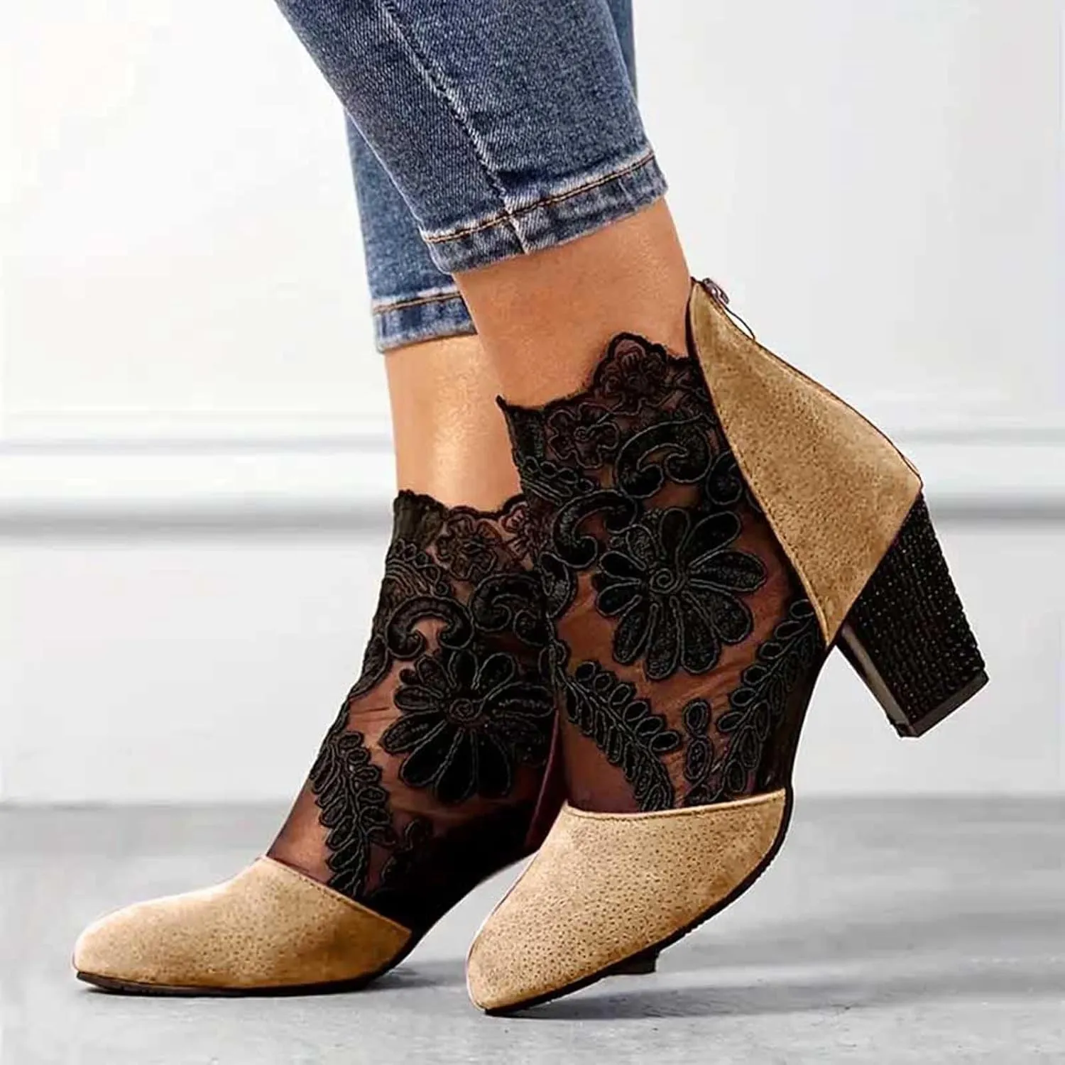 AMDBEL Winter Boots for Women 2024 Ankle Booties Sexy Chunky Heel Short Boots Fashion Boots Pointd Toe Fall Winter Shoes