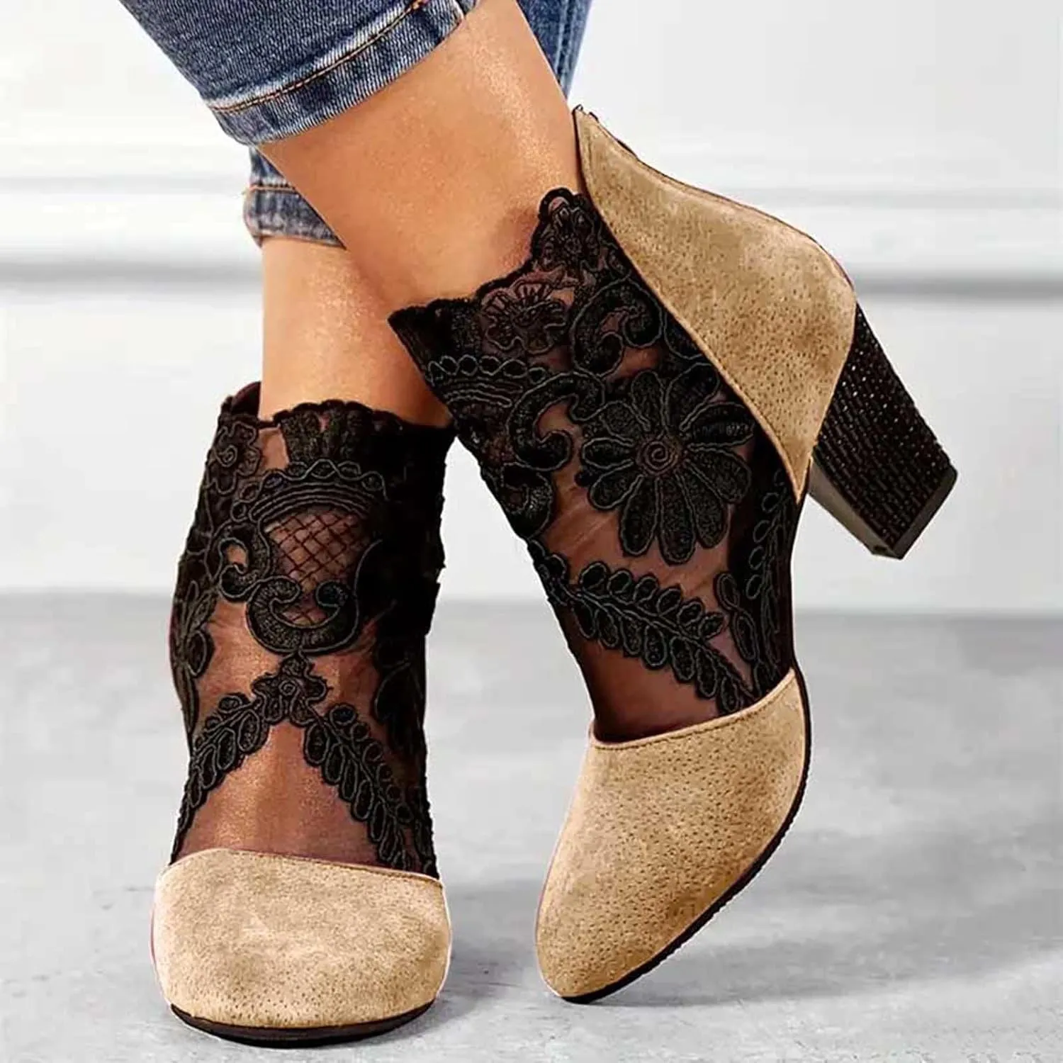 AMDBEL Winter Boots for Women 2024 Ankle Booties Sexy Chunky Heel Short Boots Fashion Boots Pointd Toe Fall Winter Shoes