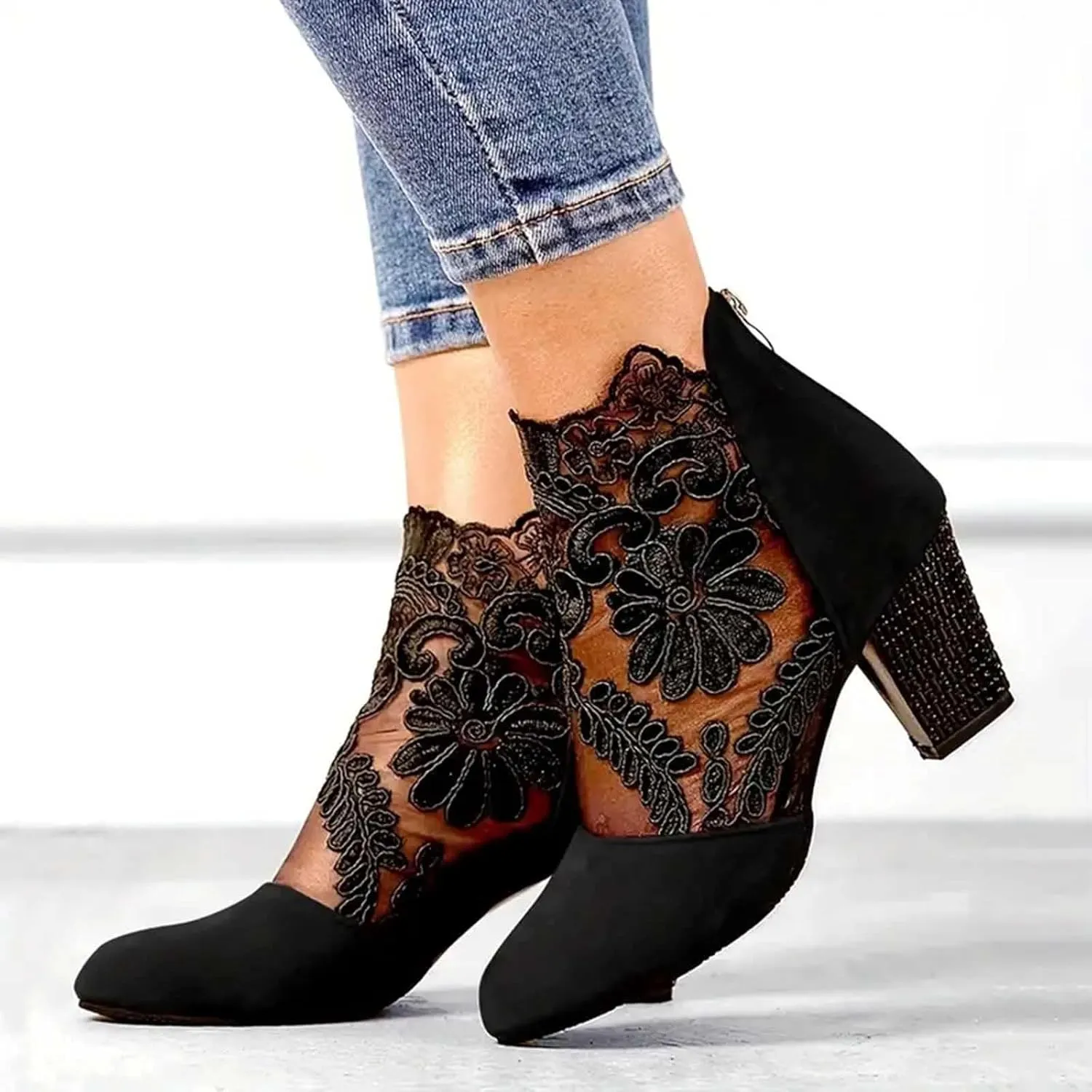 AMDBEL Winter Boots for Women 2024 Ankle Booties Sexy Chunky Heel Short Boots Fashion Boots Pointd Toe Fall Winter Shoes