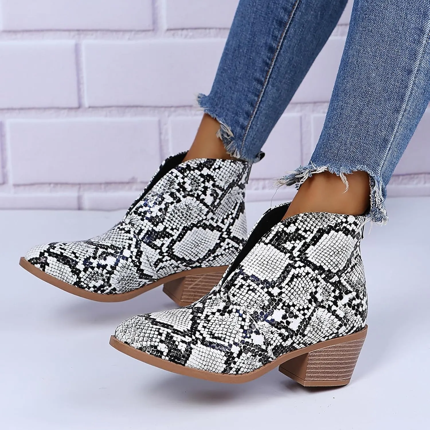 AMDBEL Winter Boots for Women 2024 Ankle Boots Casual V Cut Slip On Chunky Heel Short Fall Winter Bootie Shoes