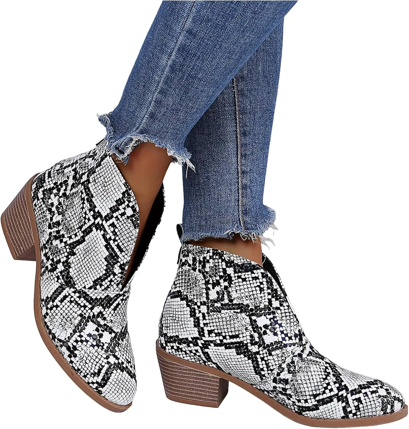 AMDBEL Winter Boots for Women 2024 Ankle Boots Casual V Cut Slip On Chunky Heel Short Fall Winter Bootie Shoes