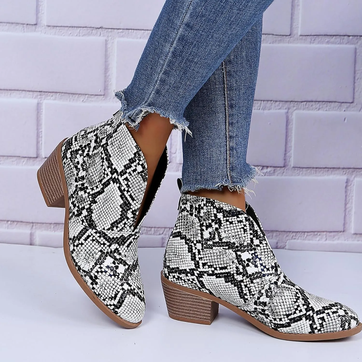AMDBEL Winter Boots for Women 2024 Ankle Boots Casual V Cut Slip On Chunky Heel Short Fall Winter Bootie Shoes