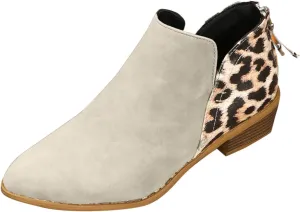 AMDBEL Winter Boots for Women 2024 Ankle Boots Round Toe Leopard Print Side Zipper Short Boot Winter Walking Shoes
