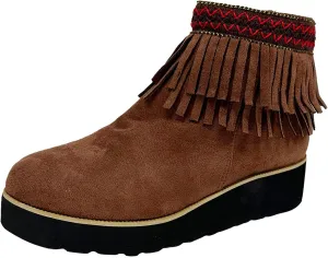 AMDBEL Winter Boots for Women 2024 Ankle Boots Thick Wedge Heel Tassel Short Boots Casual Winter Walking Shoes