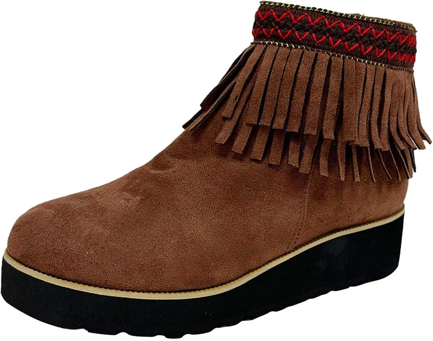 AMDBEL Winter Boots for Women 2024 Ankle Boots Thick Wedge Heel Tassel Short Boots Casual Winter Walking Shoes