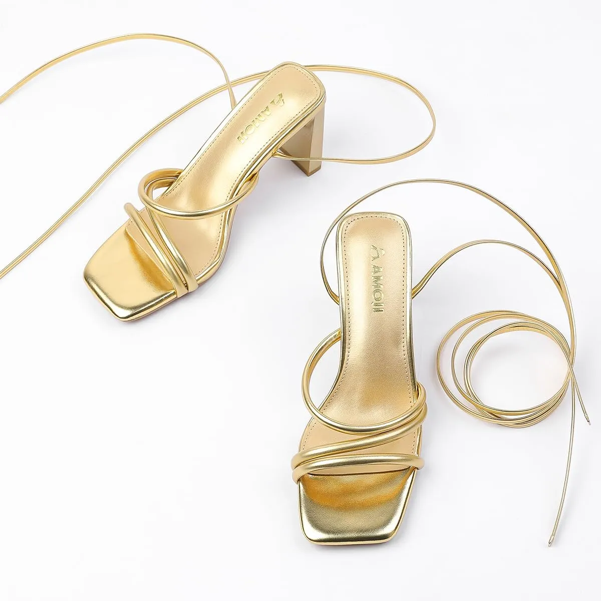 Amoji Women 3 Inch Strappy Heels Lady Strap Up Heeled Sandal Wedding Party Shoes 331