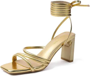 Amoji Women 3 Inch Strappy Heels Lady Strap Up Heeled Sandal Wedding Party Shoes 331