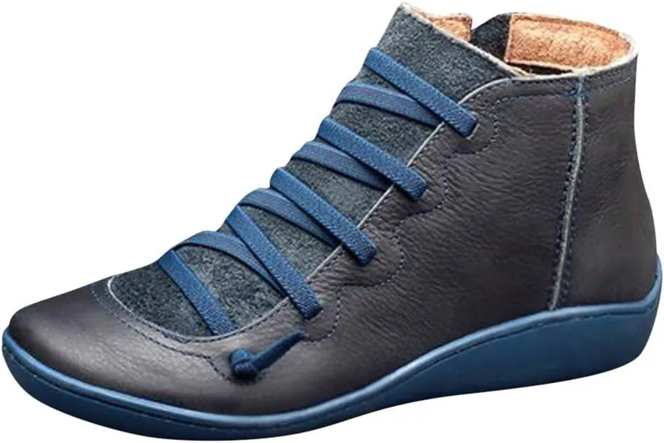 Ankle Boots for Women Arch Support Womens Low Heel Fashion Lace Up Zipper Booties Cowboy Cowgirl Walking Short Bootie
