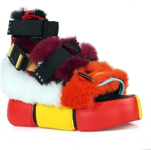 Anthony Wang Women's Chunky Platform Wedge Faux Fur Platform Sandals